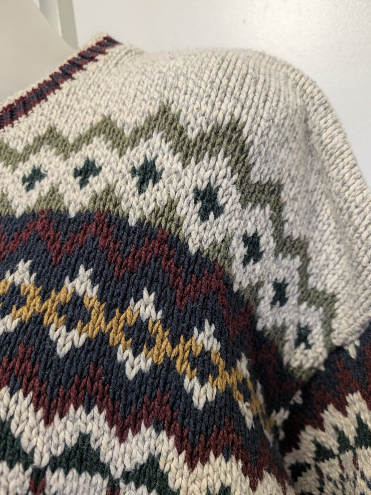 Mens Grandpa Fair Isle Sweater L Tall Robert Stock Vintage Nordic Knit Cotton