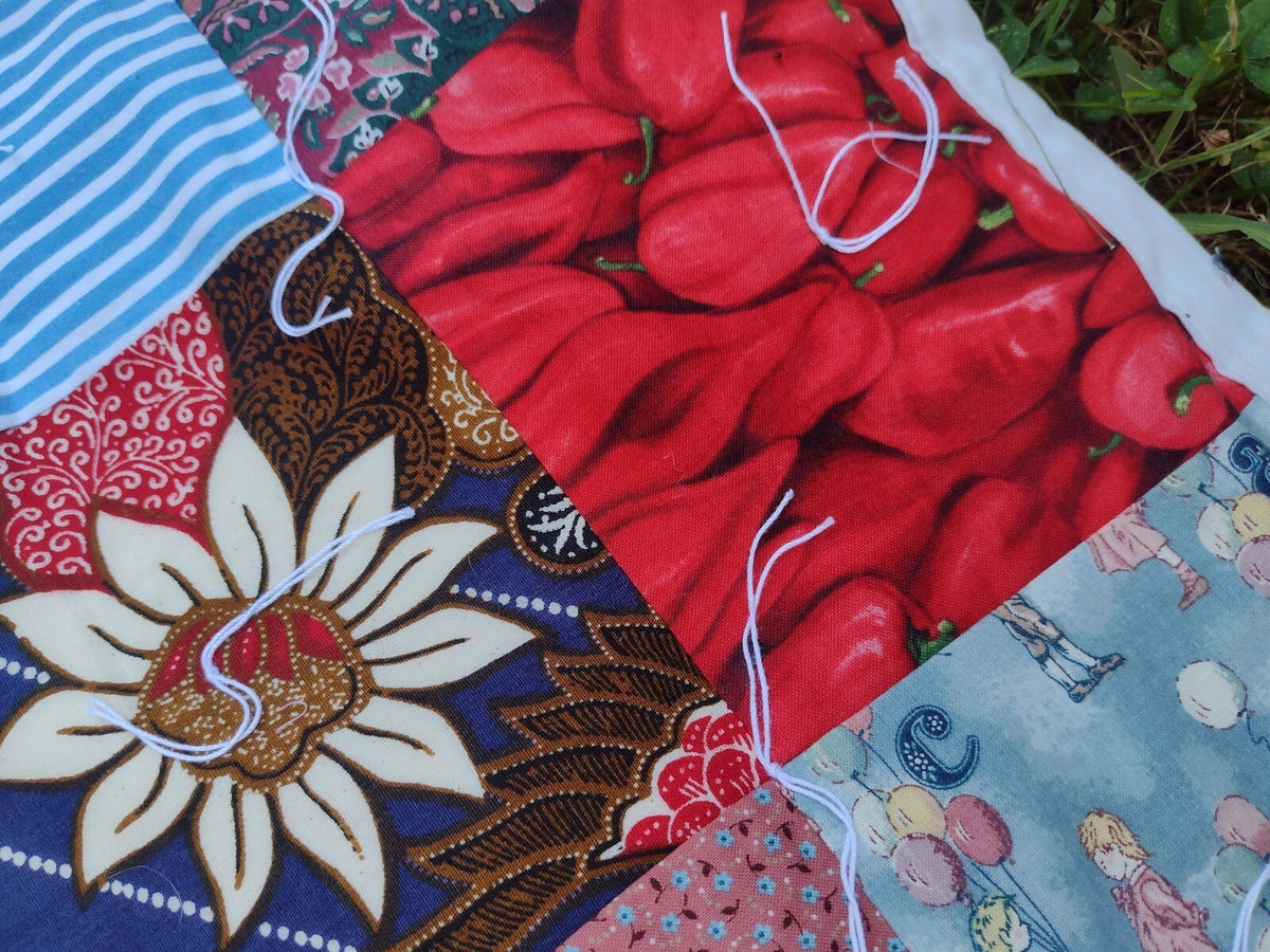 Set of 2 Handmade Quilts Twin Full Patchwork Floral Hand Tied Cottage Country