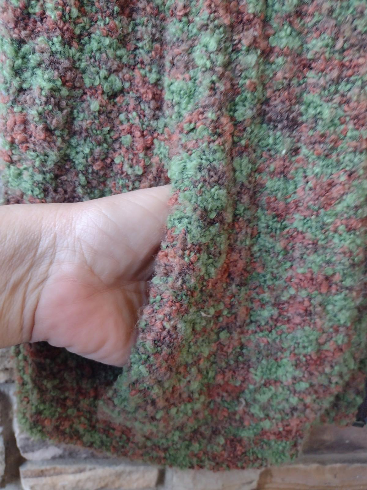 Woolrich Sweater Vest Popcorn Knit Boucle Women's S Green Brown Zip Wool Blend