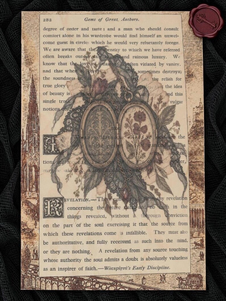 Gothic Ephemera Art Cards Stickers Dark Academia Victorian Book Page Apothecary
