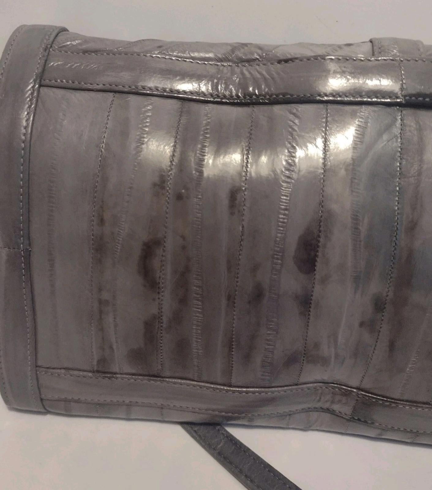❤️ Vintage 70s ULTRA EEL SKIN CLUTCH SHOULDER BAG Gray REMOVABLE STRAP