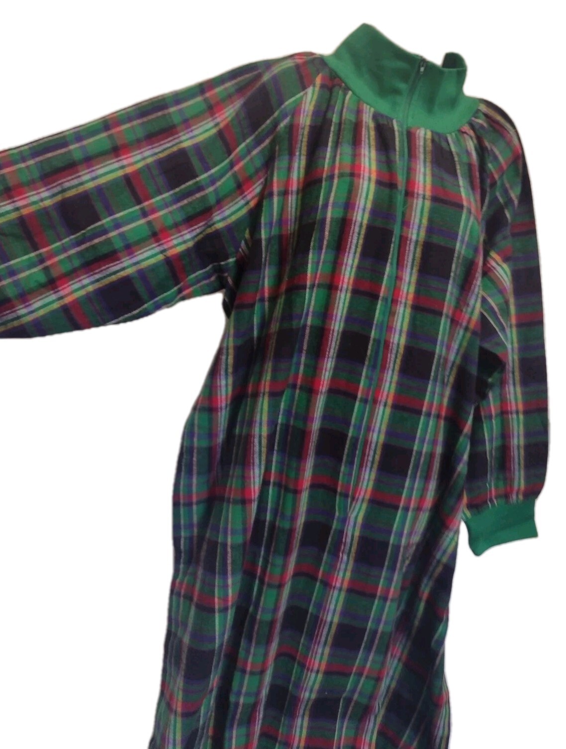 Vintage Anthony Richards 1X Plaid Flannel Nightgown 100% Cotton Maxi Half Zip
