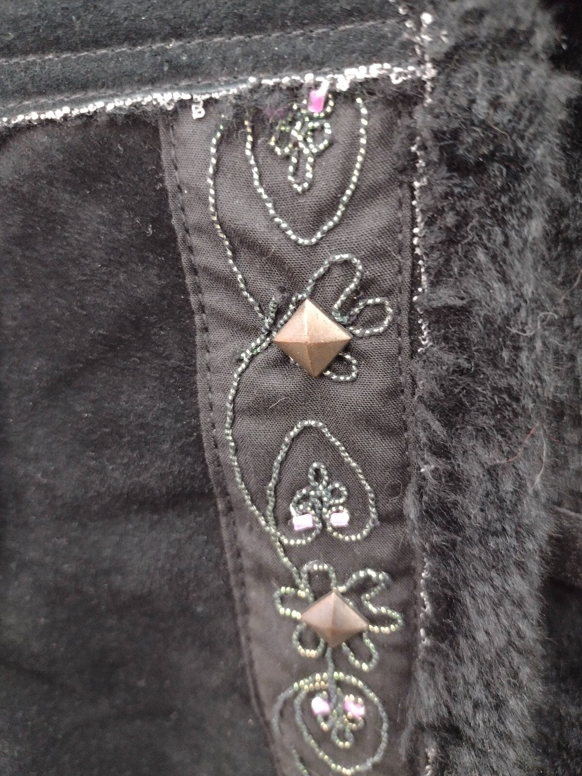 A.M.I. Y2K Black Suede Leather Vest Faux Fur Embroidered Studded Western M