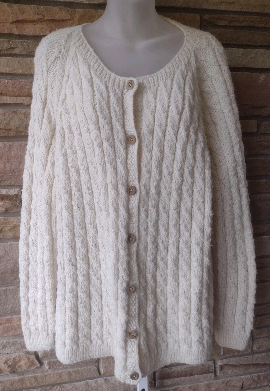 VTG 80s Hand Knit Cable Knit Cardigan Cream Wool Blend – Chunky Cozy