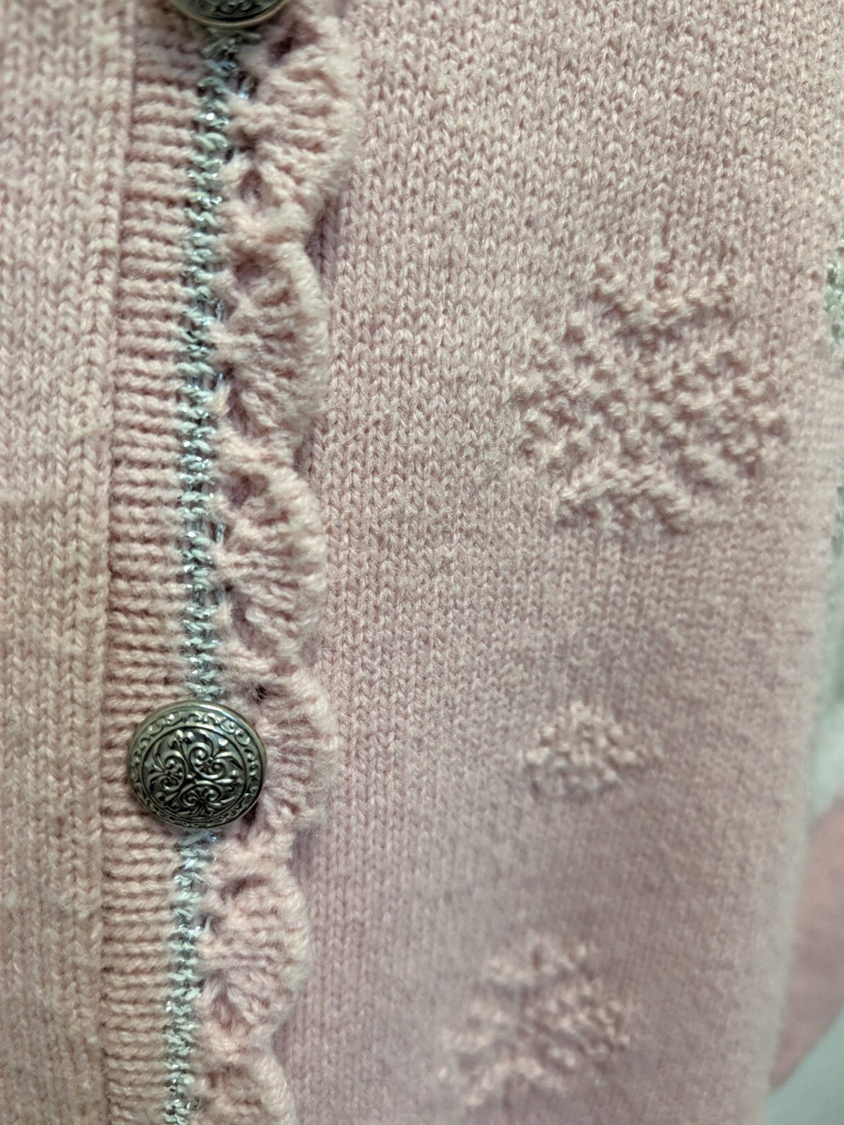 Vintage Southern Lady Sweater Vest Pink Christmas Angel Silver Snowflake XL