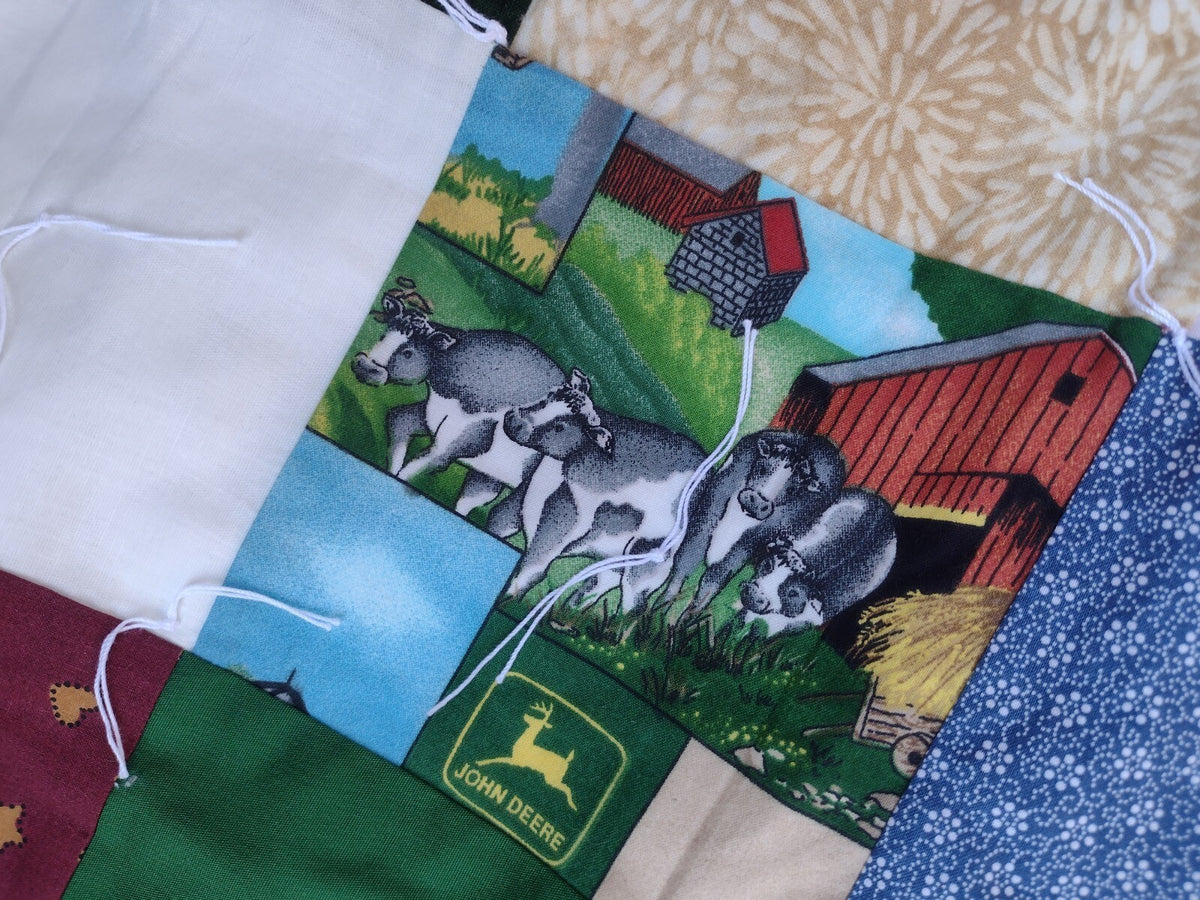 Set of 2 Handmade Quilts Twin Full Patchwork Floral Hand Tied Cottage Country
