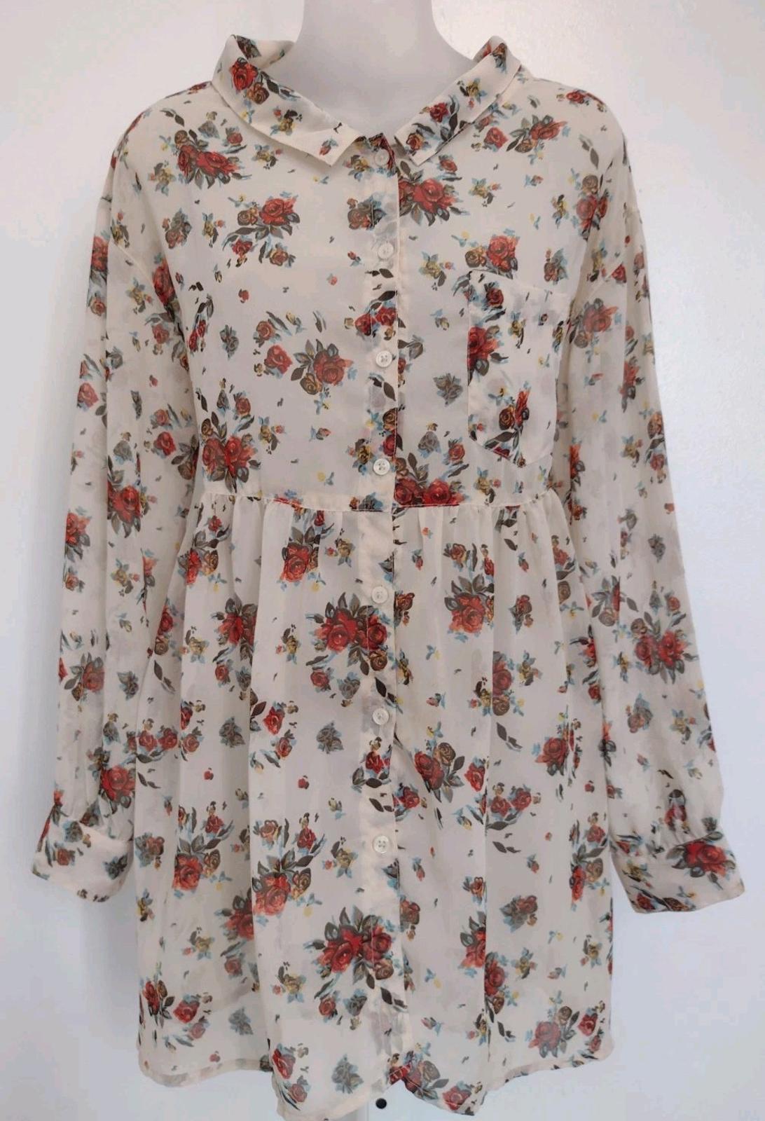 Free People Dress Tunic M Bailey Drawstring Floral Printed Sheer Bohemian