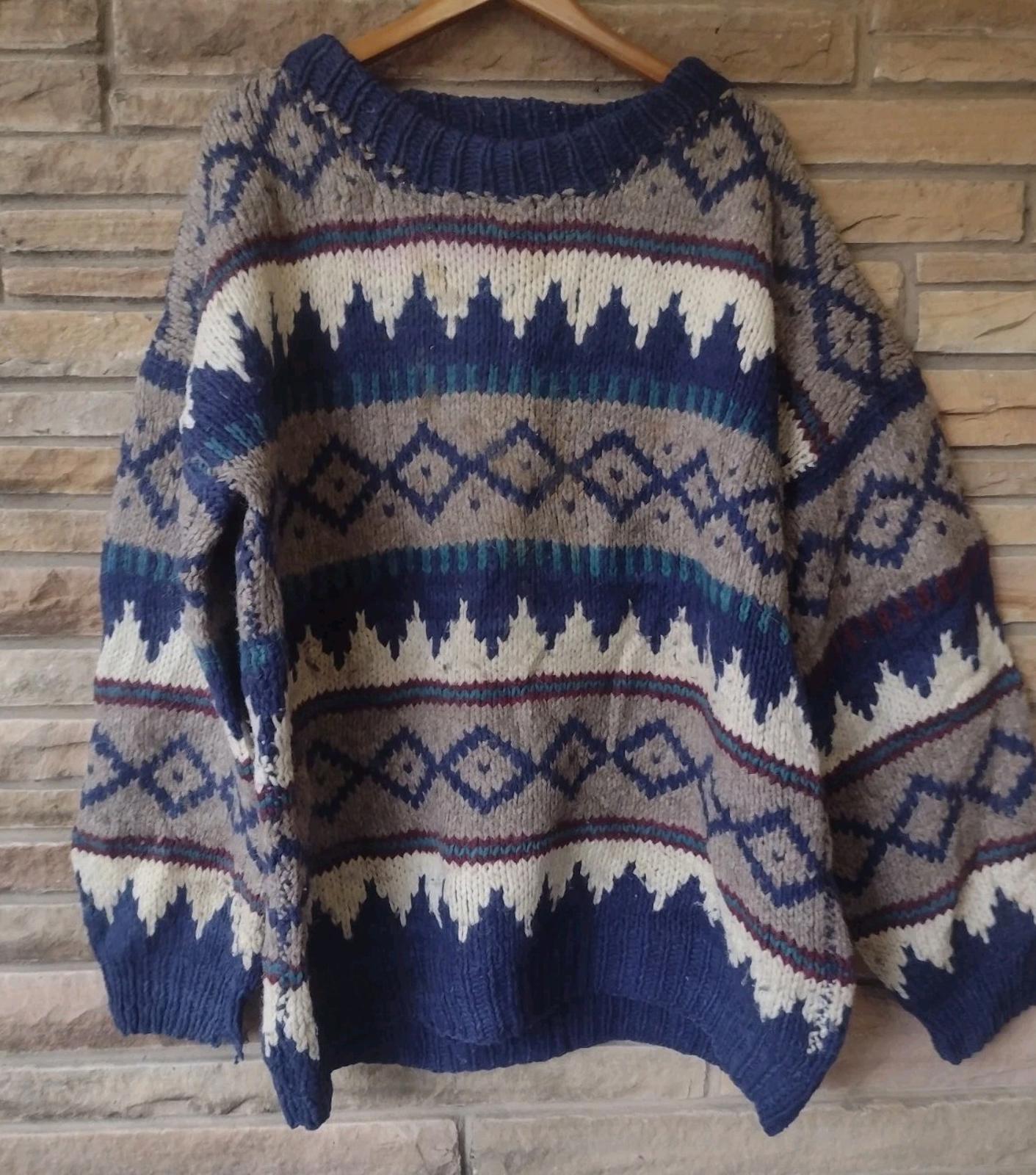 VTG 80s Earth Traders Wool Sweater Men’s XXL Big & Tall Ecuador Knit Geometric