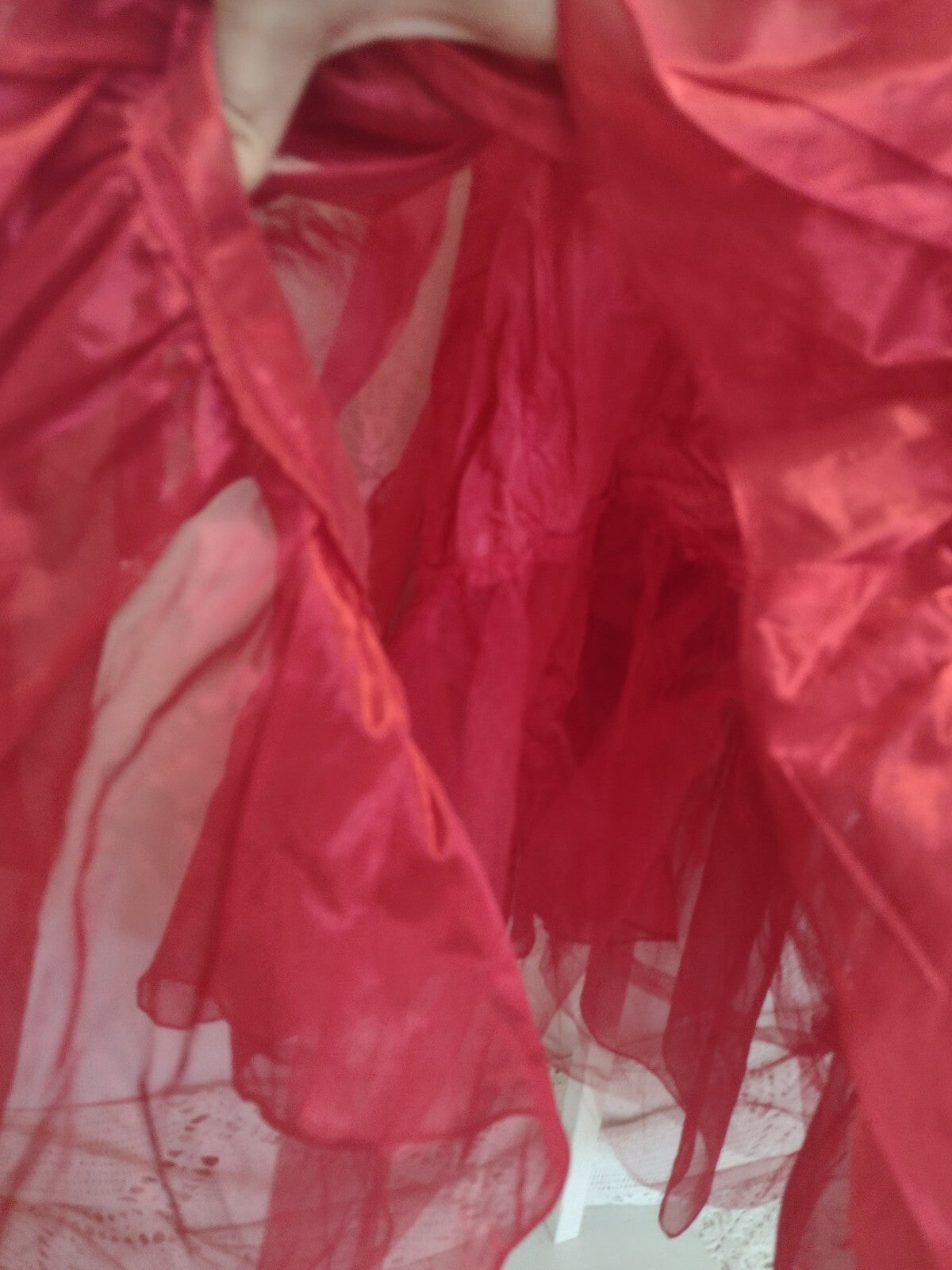 Vintage 80s Red Prom Dress Steppin’ Out Organza Bows High Low Ruffle Gown Sz 9