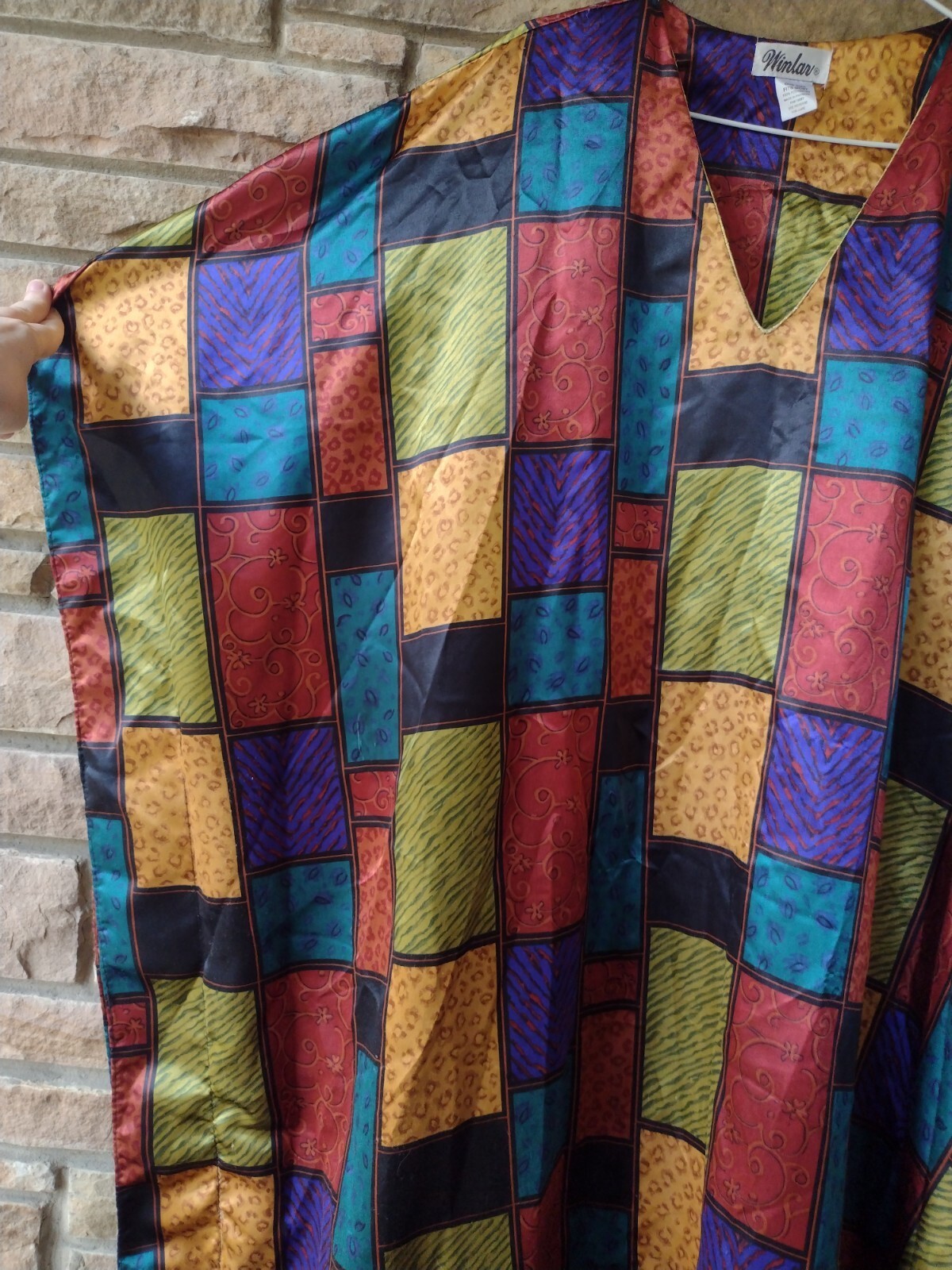 Vintage Womens Caftan Lot 2 One Size Animal Print Satin Lounge Maxi Dresses