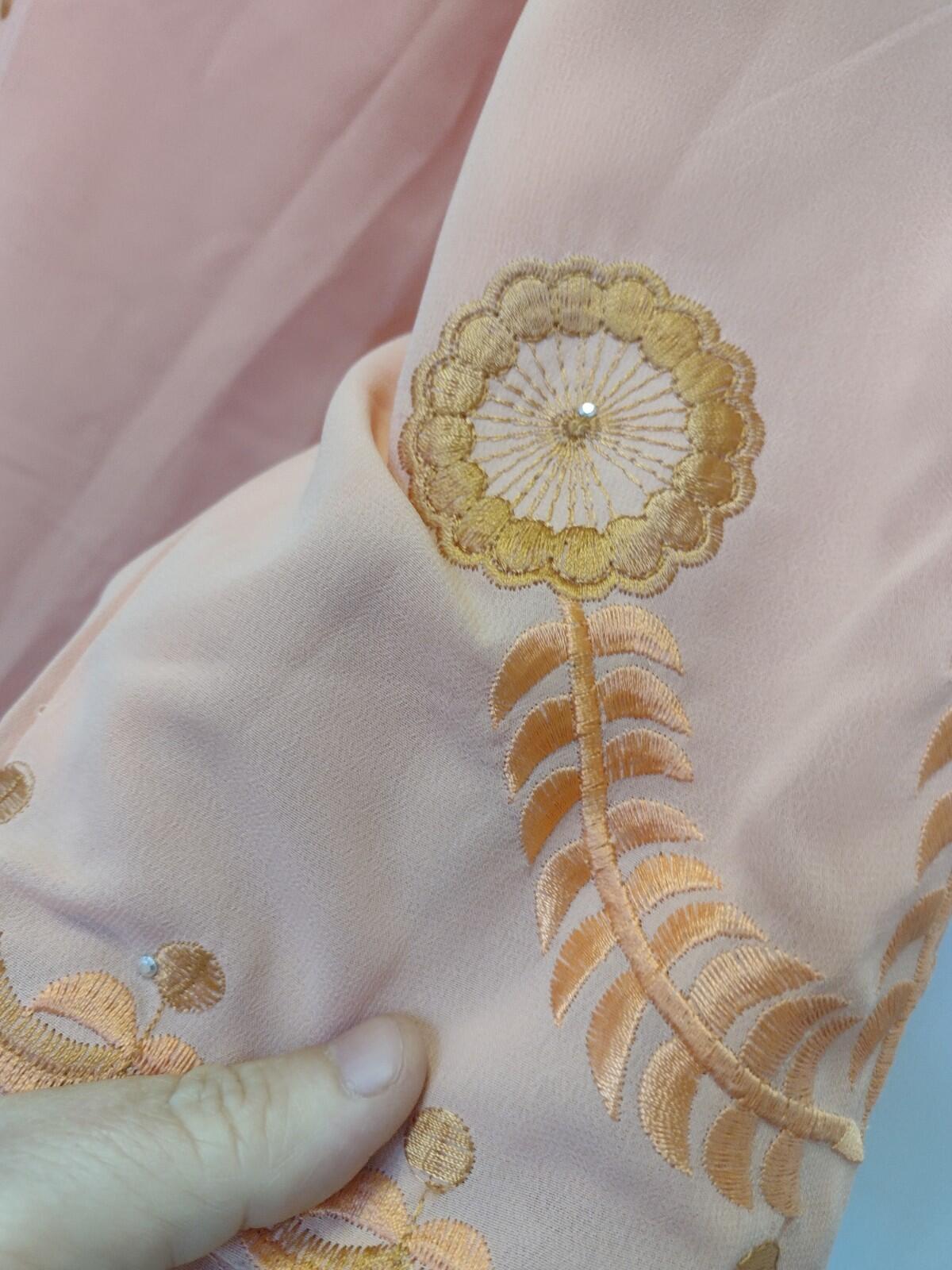 Lai Man Fashion Peach Embroidered Chiffon Tunic Dress Set XXL NWT Beaded