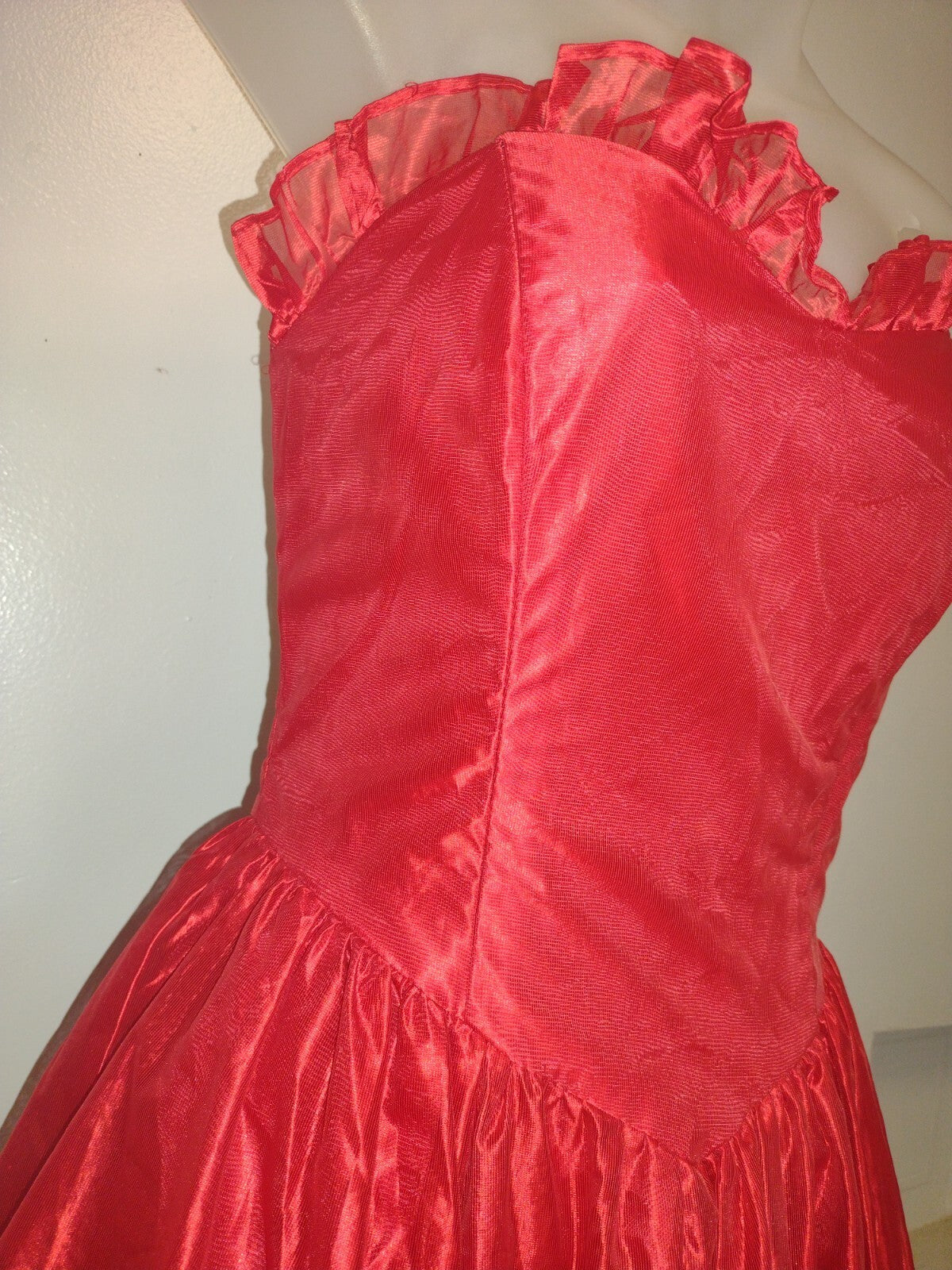Vintage 80s Red Prom Dress Steppin’ Out Organza Bows High Low Ruffle Gown Sz 9