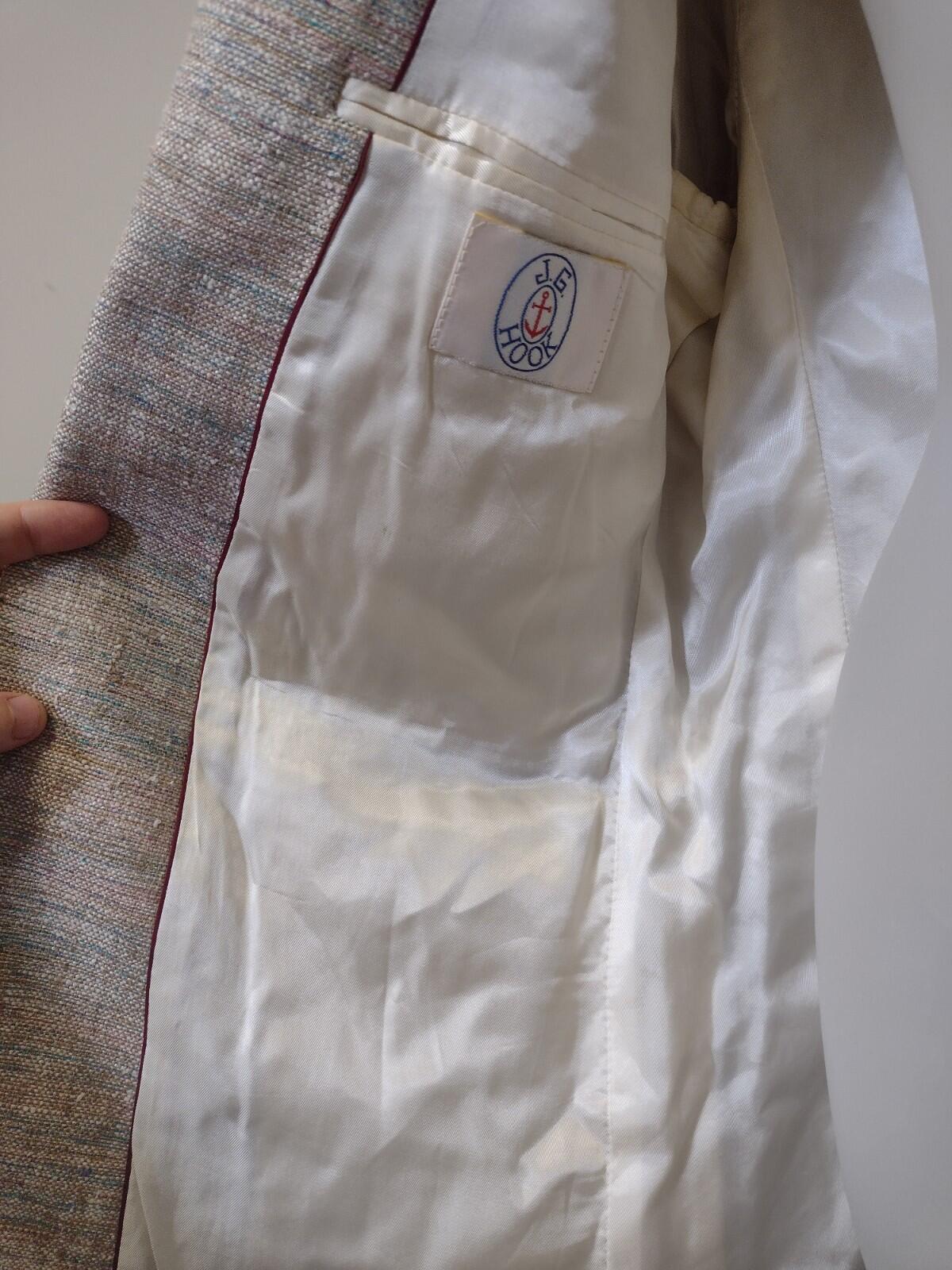 JG Hook VTG 80s Raw Silk Blazer Size 42 Made in Hungary Turquoise Beige
