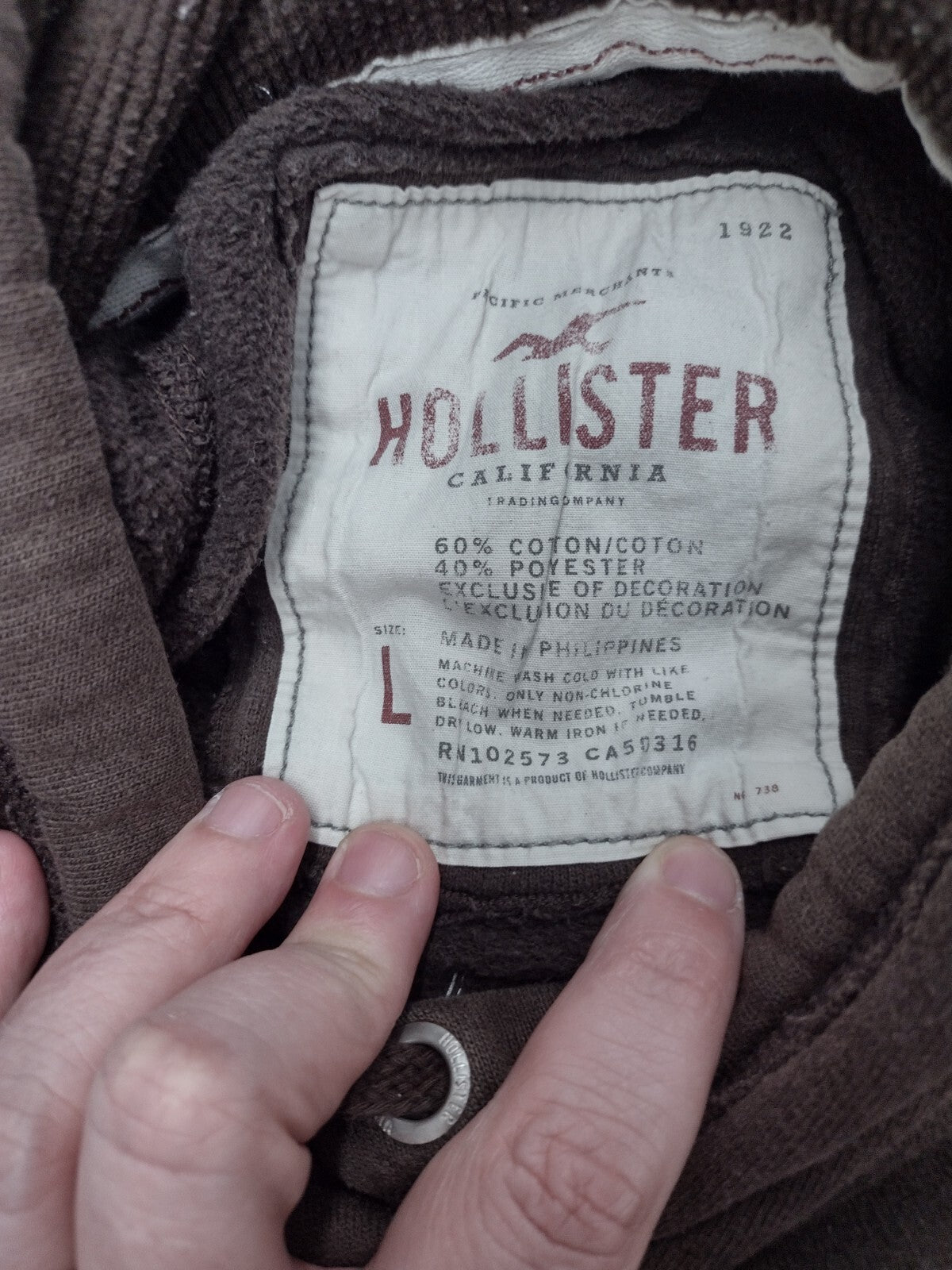 Hollister HCO Hoodie Y2K Brown Distressed Logo Sweatshirt Grunge Womens L
