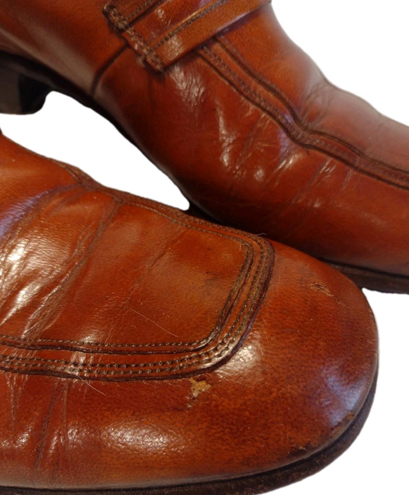 Vintage Florsheim Medallion Monk Strap Shoes 8.5C Brown Patina Leather USA 70s
