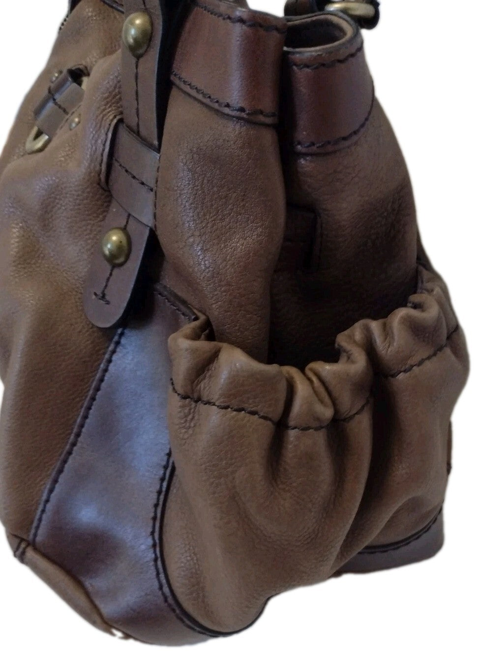 Y2K Boho Genuine Leather Satchel Brown Slouchy Pelle Studio Shoulder Bag