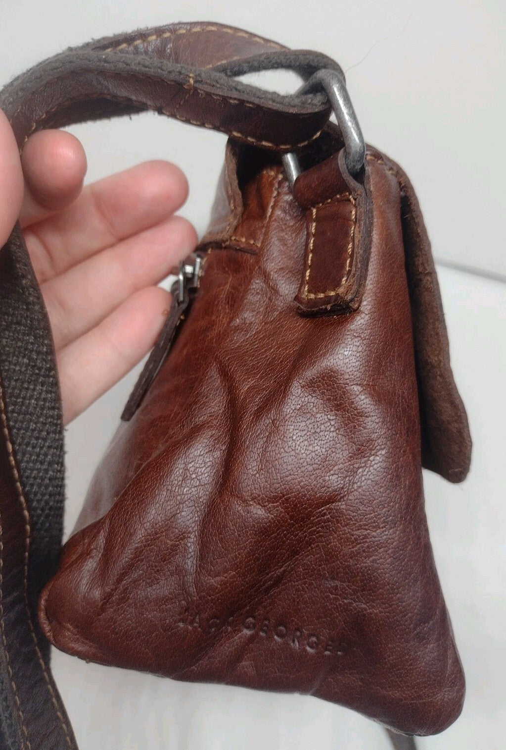 Jack Georges Brown Leather Crossbody Bag Organizer Distressed Patina Messenger
