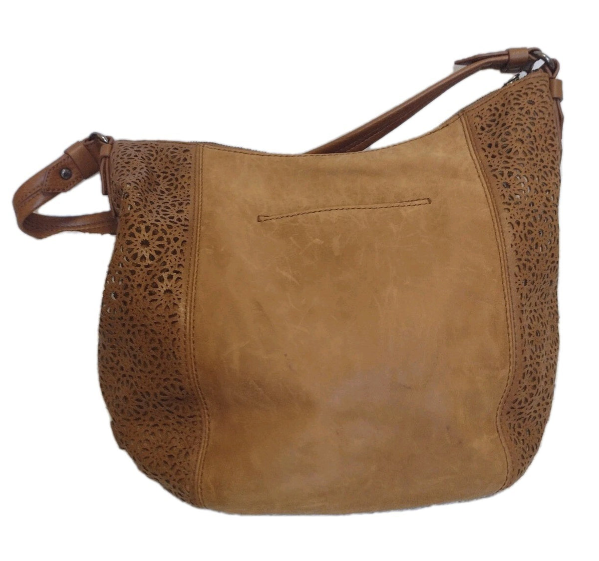 The Sak Sequoia Hobo Bag Brown Leather Laser Cut Floral Shoulder Purse