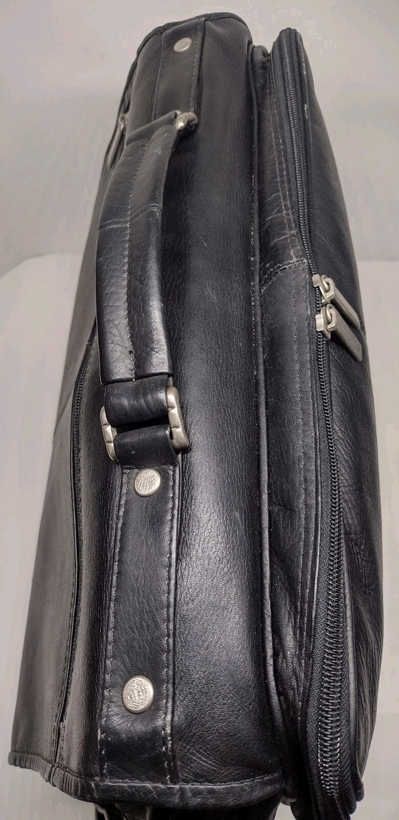 90s Black Genuine Leather Expandable Briefcase Amiet Swiss Lock Executive Bag