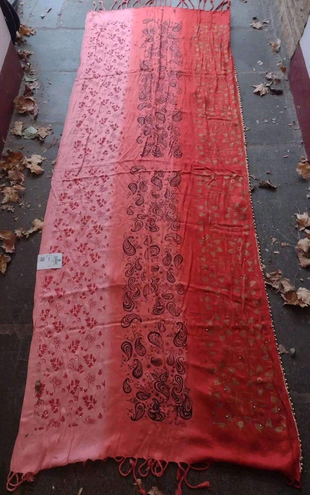New Handmade Hand Painted Hand Embellished Hand Dyed Shawl Orange
