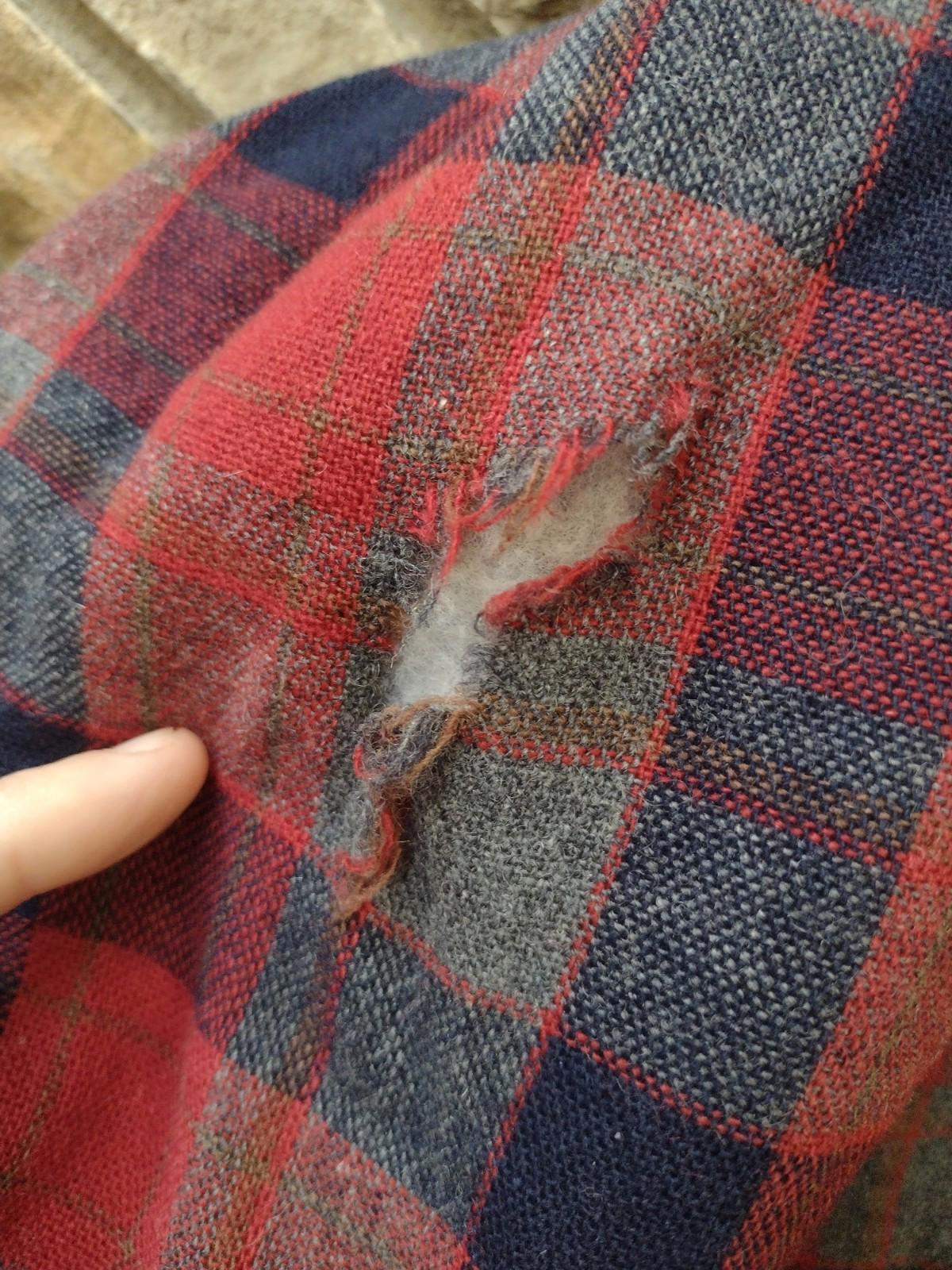 Vintage XL Plaid Wool Shacket Country Touch USA Made Worn Distressed Quilt Lined