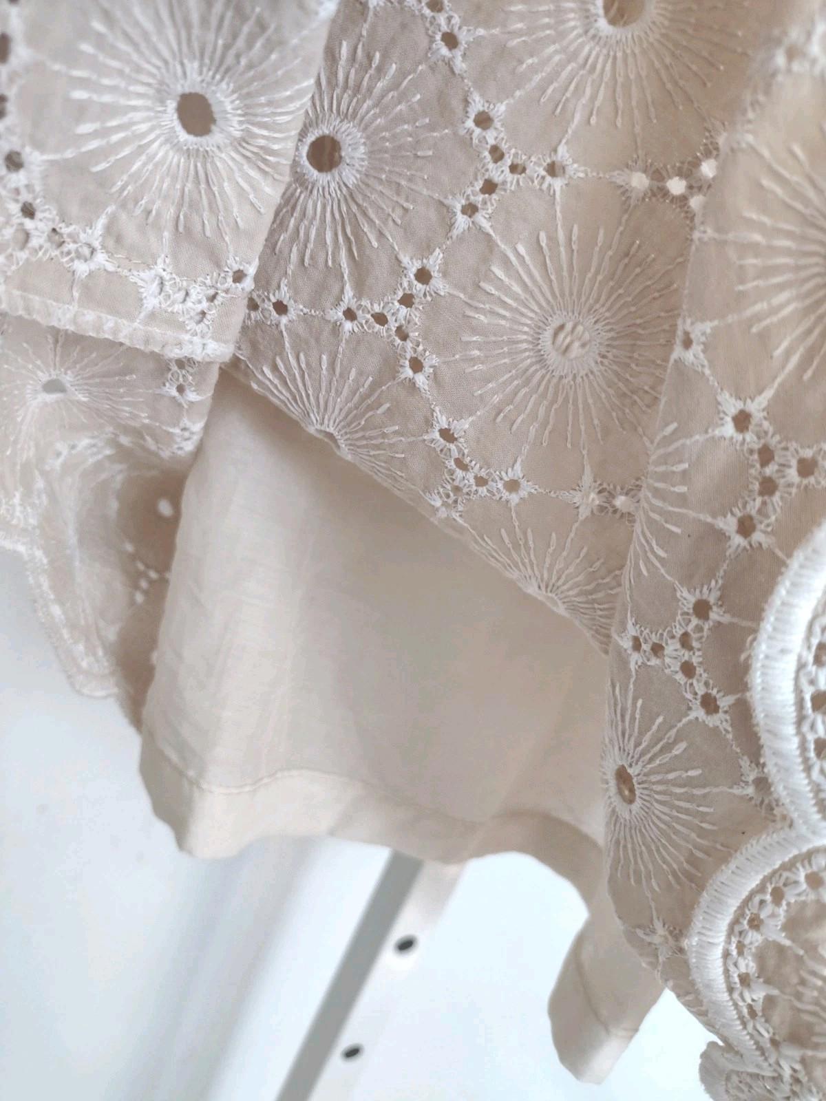 White Eyelet Lace Dress Beige Lined Retro Fit & Flare Sleeveless No Tags 2000s