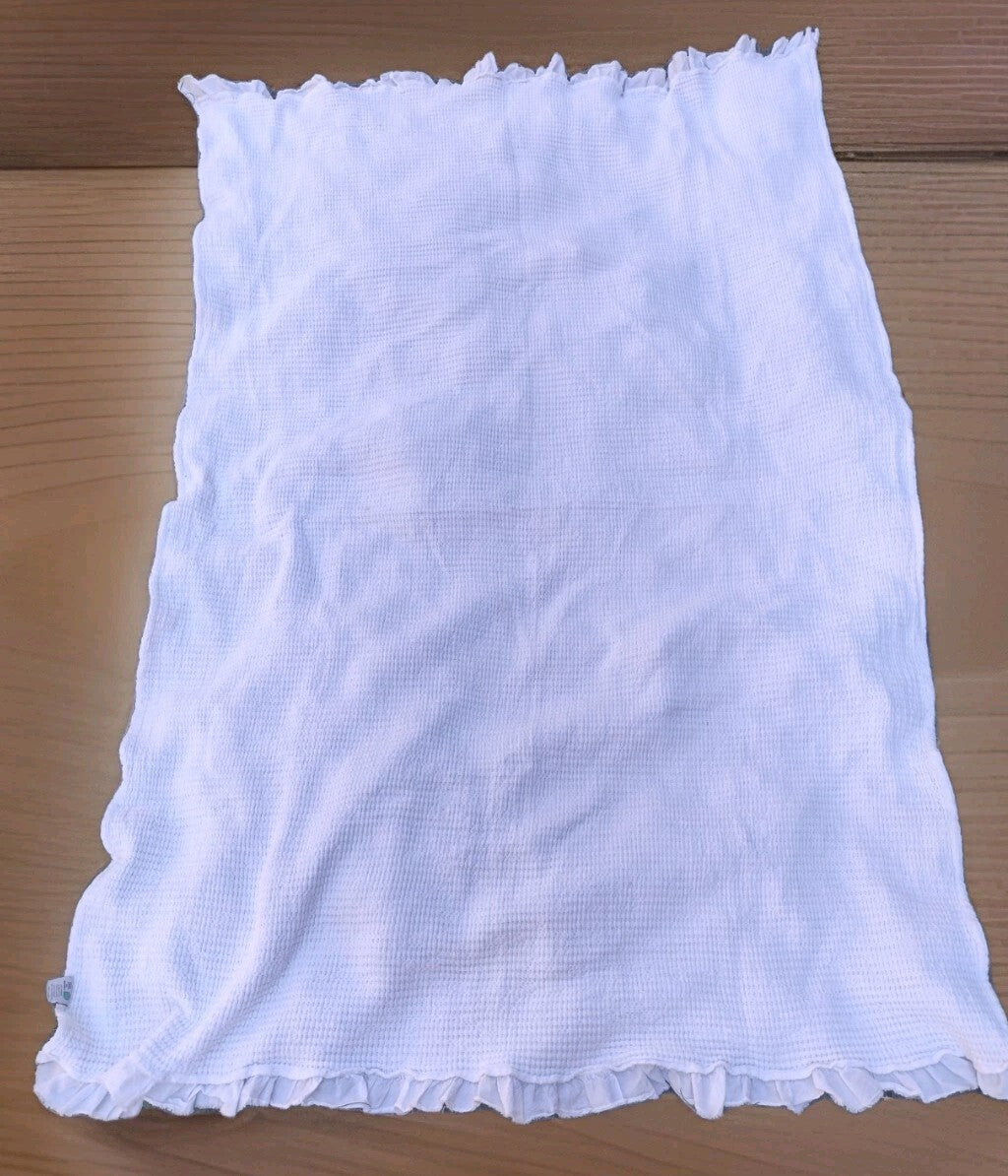 INUP Home Waffle Weave Throw Blanket White Ruffle Trim Portugal Cotton 72x48