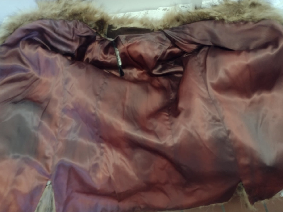 Vintage Coyote Fur Coat Jacket Brown Cream Boho Western 70s S