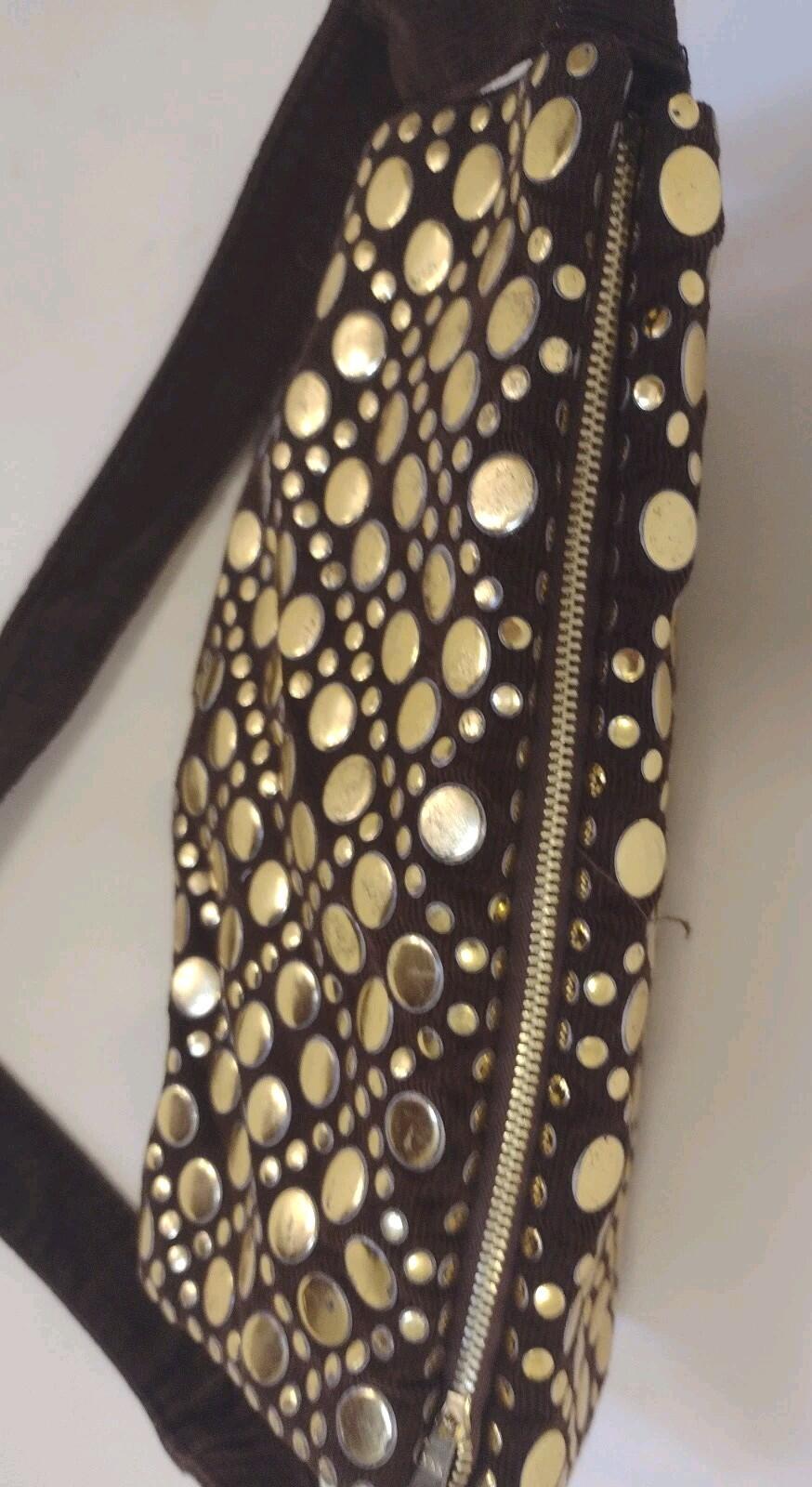 VTG 70s Boho Glam Corduroy Gold Medallion Shoulder Bag Hong Kong Purse Studio 54
