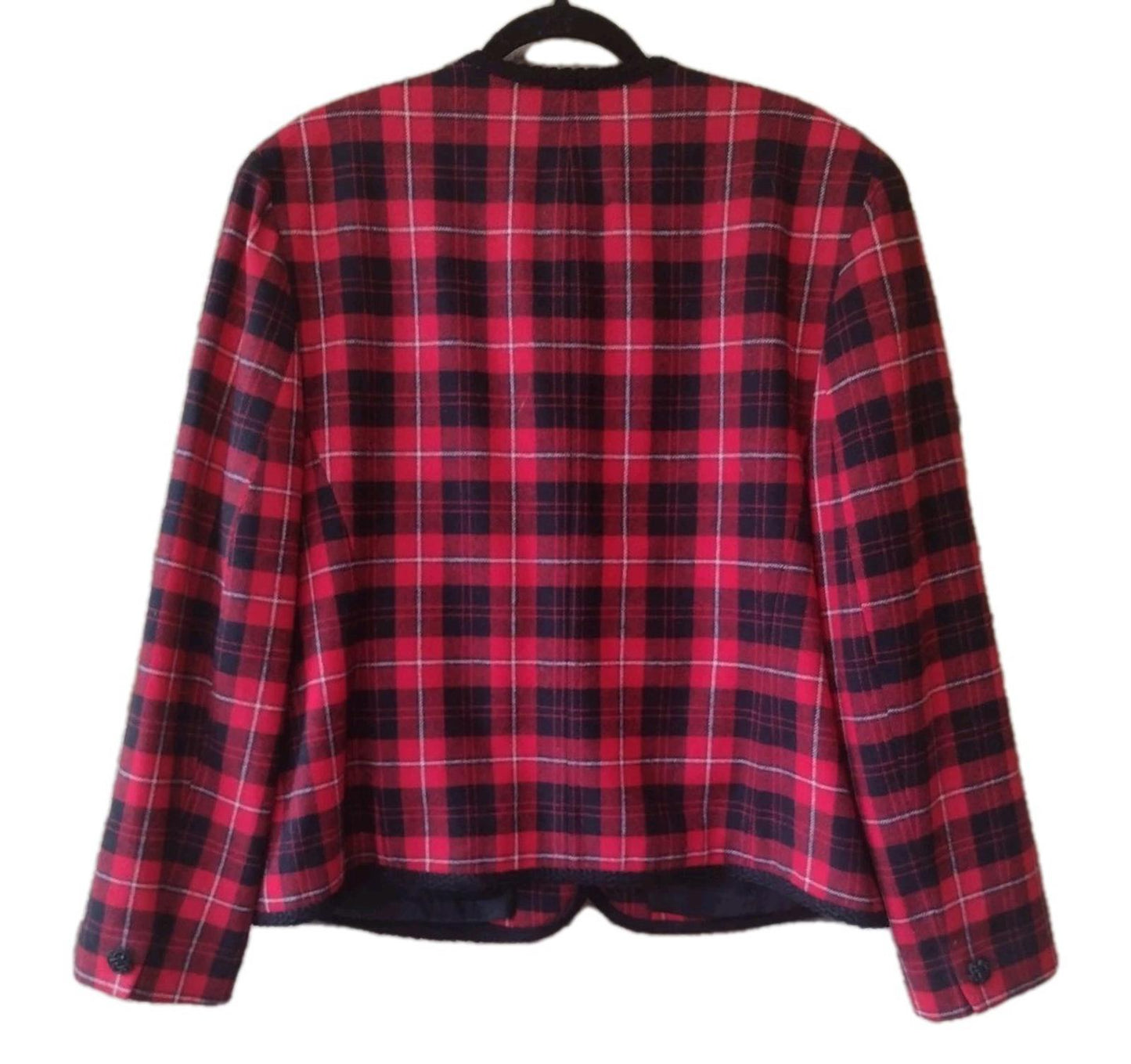 Vintage 60s Rare Pendleton Wool Jacket 18W Red Plaid Braided Trim Satin Lining