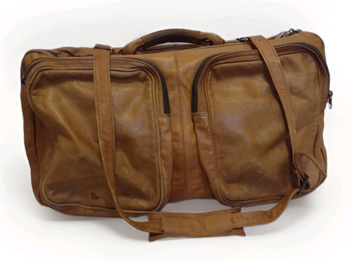 Vintage Boho Leather Weekender Travel Bag Cognac Suitcase Colombia 20in Luggage
