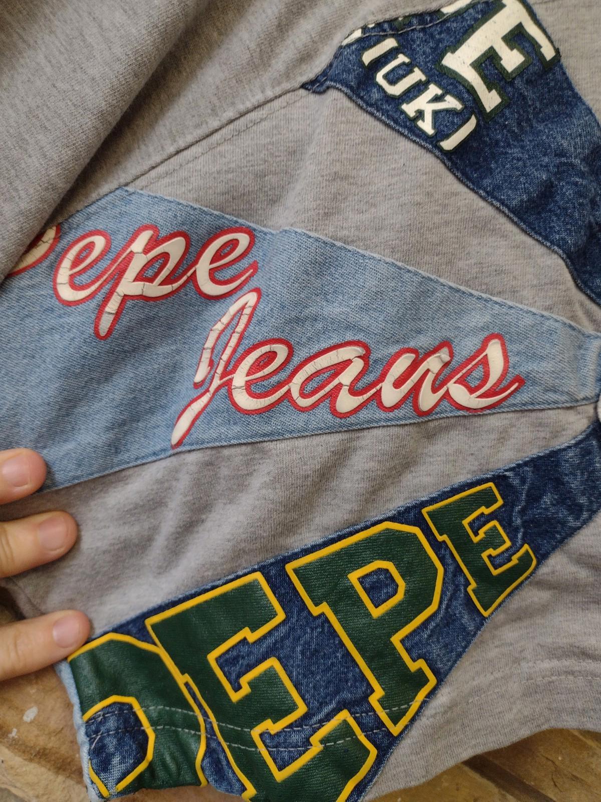 Y2K VTG Pepe Jeans Patchwork 30 Years Shirt XL Gray Denim Applique 73 Back
