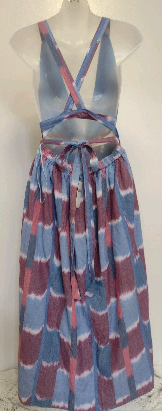 Anthropologie Womens Deep V Midi Dress Large NWT Halter Open Back Boho Ikat