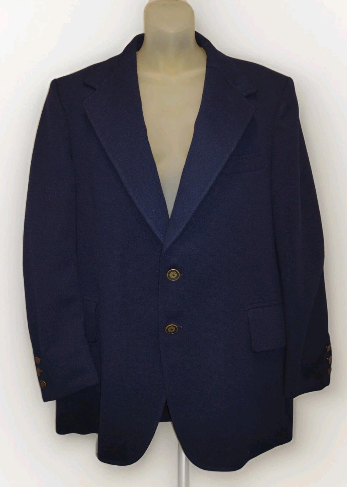 VTG 60s McGregor Navy Poly Blazer 2 Button Gold Crest 44R