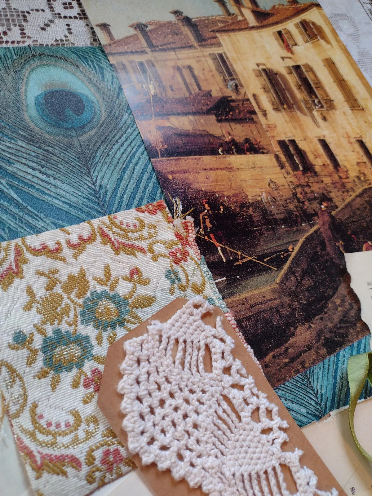 Victorian Peacock Ephemera Pack Vintage Book Pages Textiles Junk Journal Collage