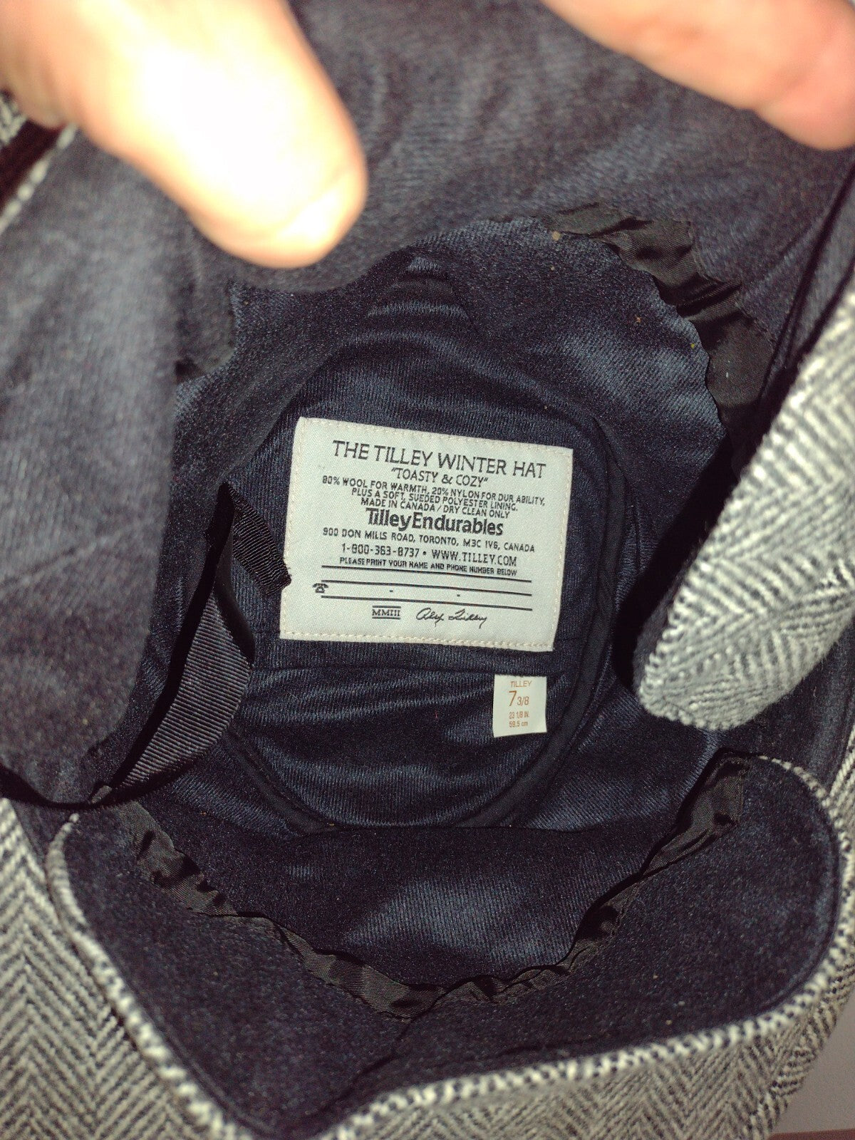 Vintage 2003 Tilley Winter Hat 7 3/8 Wool Herringbone Made Canada Ear Flaps