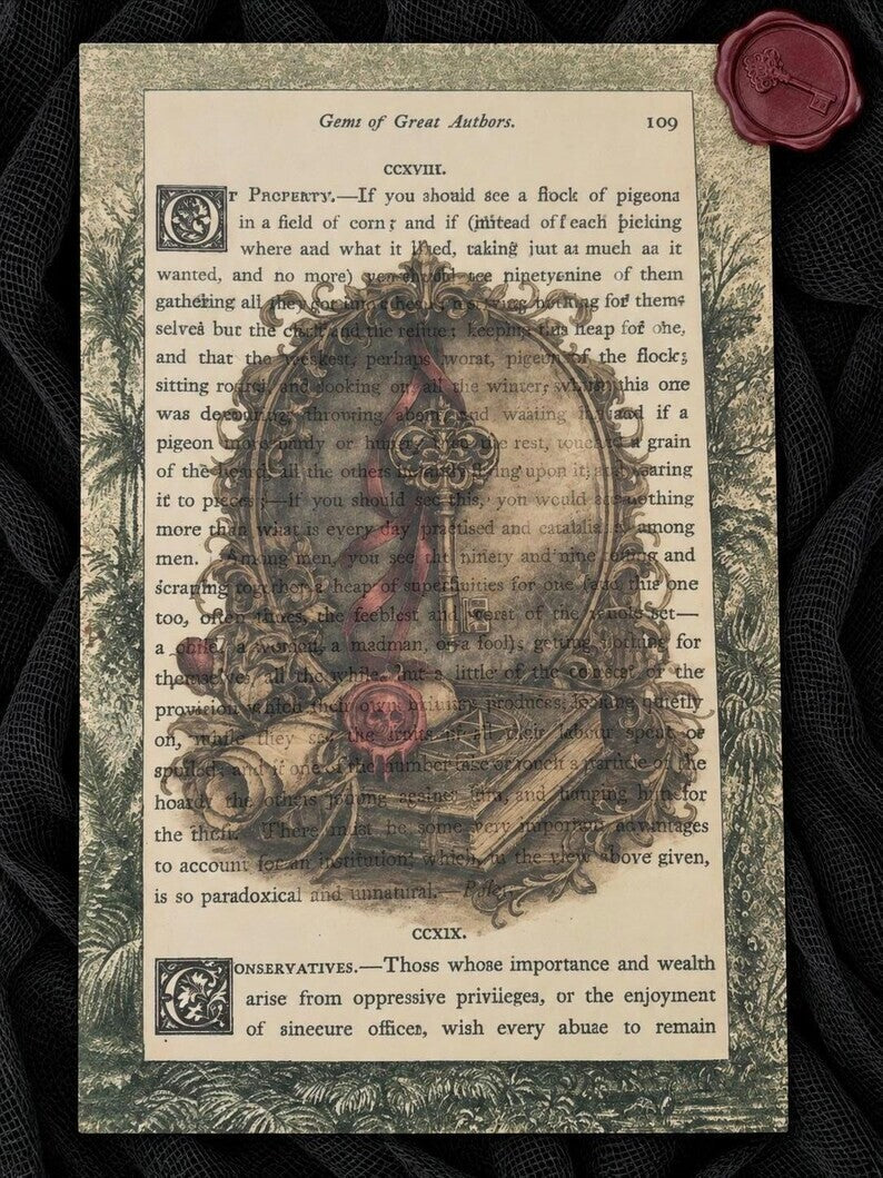 Gothic Ephemera Art Cards Stickers Dark Academia Victorian Book Page Apothecary
