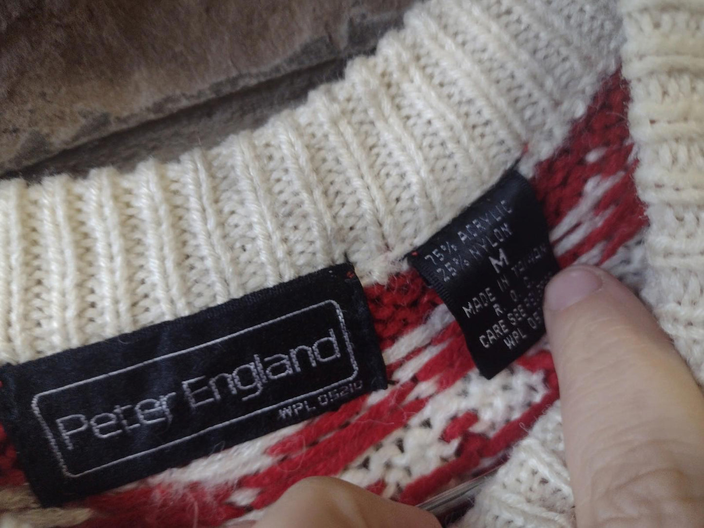 Vtg 70s Peter England Geometric Knit Sweater M Taiwan ROC Acrylic Nylon