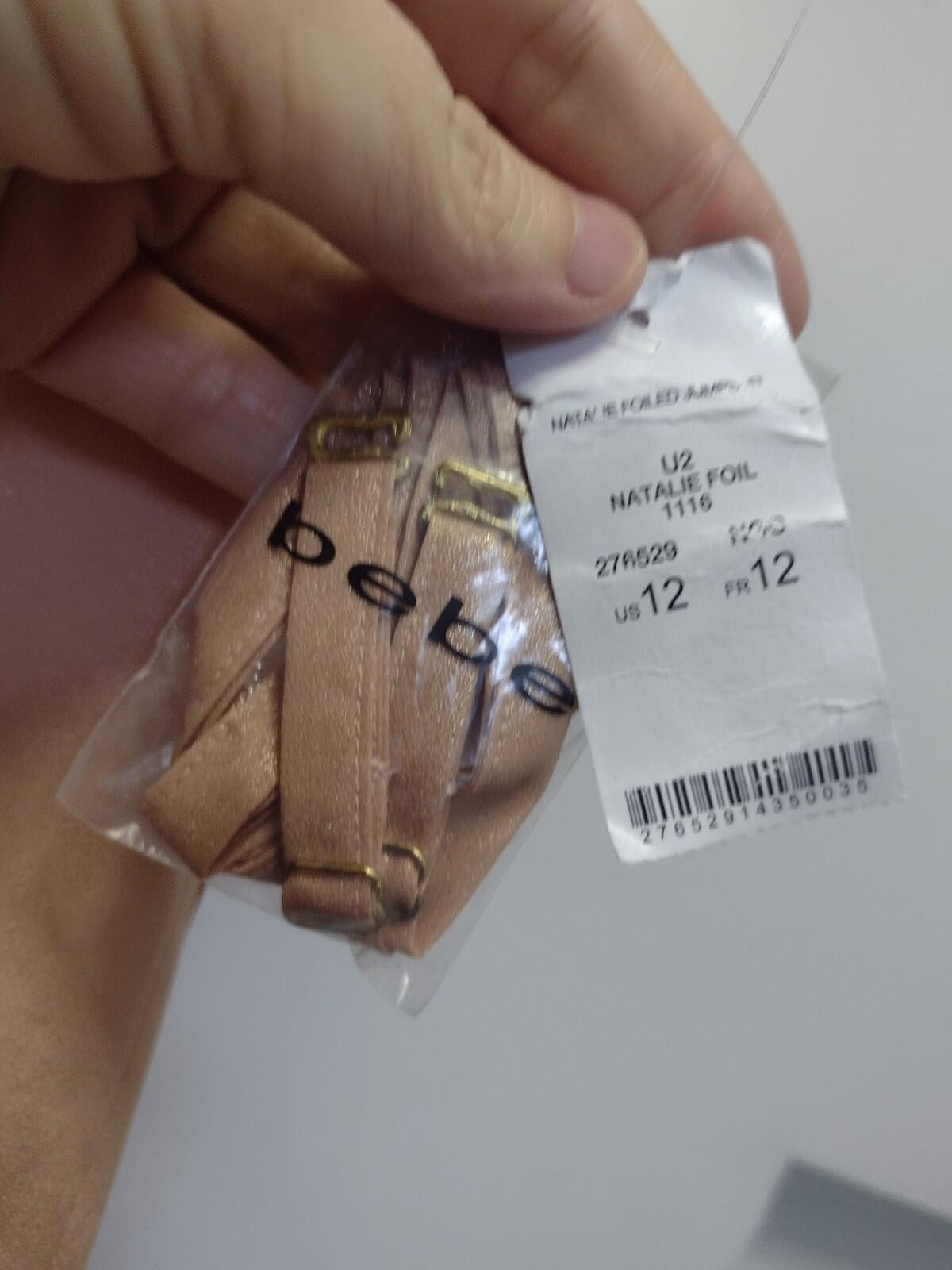 NWT bebe Natalie Foil Blush Detachable Straps Jumpsuit Tie Front / Back Waist 12