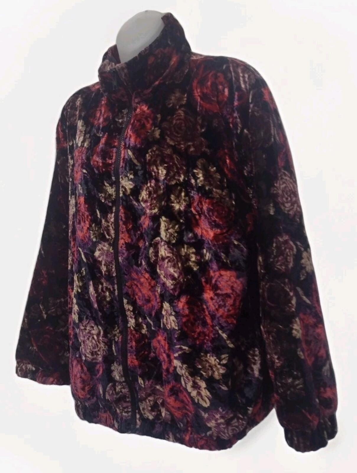 Vintage 80s Rafael Floral Velvet Quilted Bomber Jacket L Made in Taiwan R.O.C.