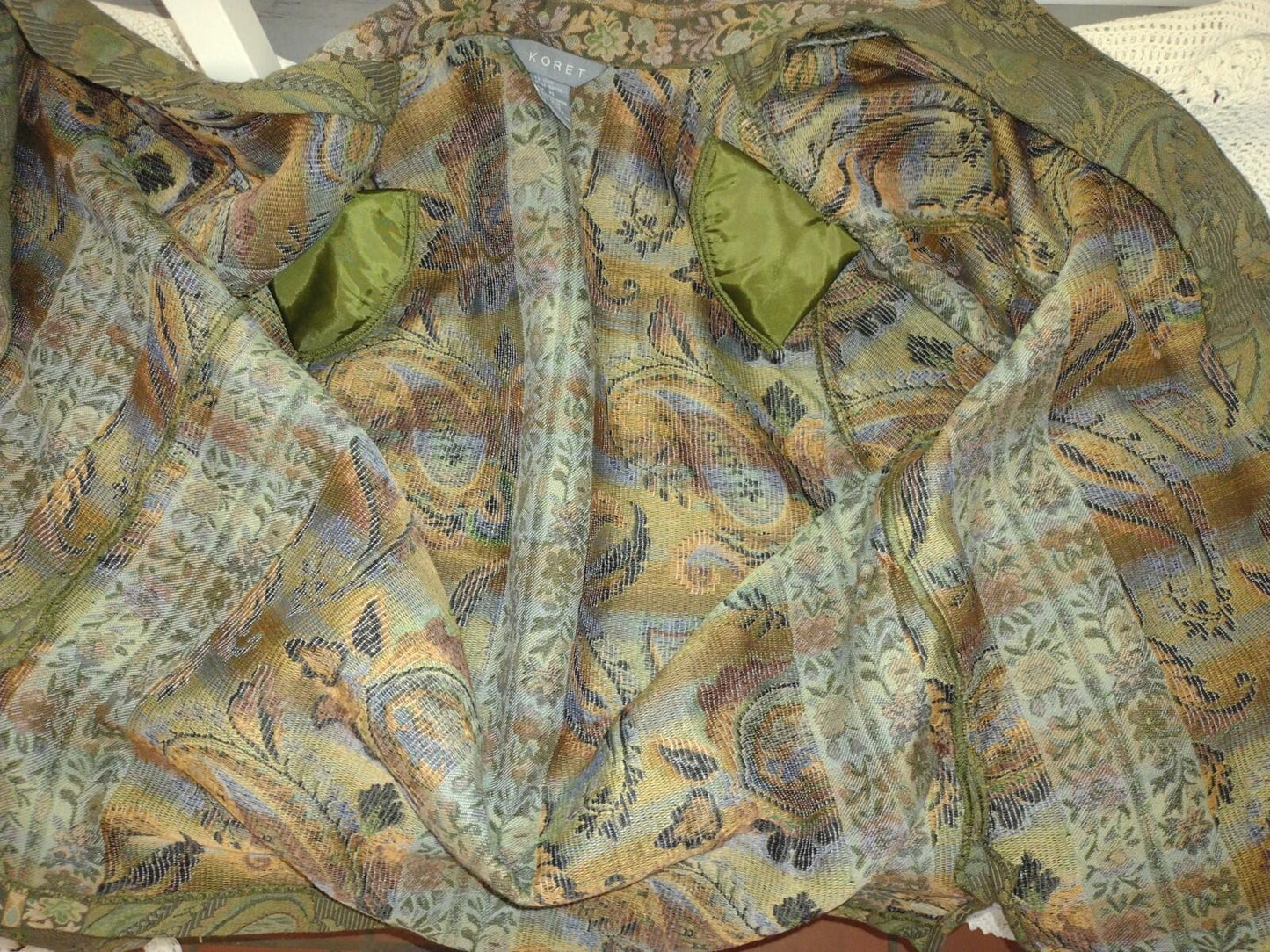 Vintage Koret Tapestry Jacket XL Floral Jacquard Earth Tones Mandarin Collar