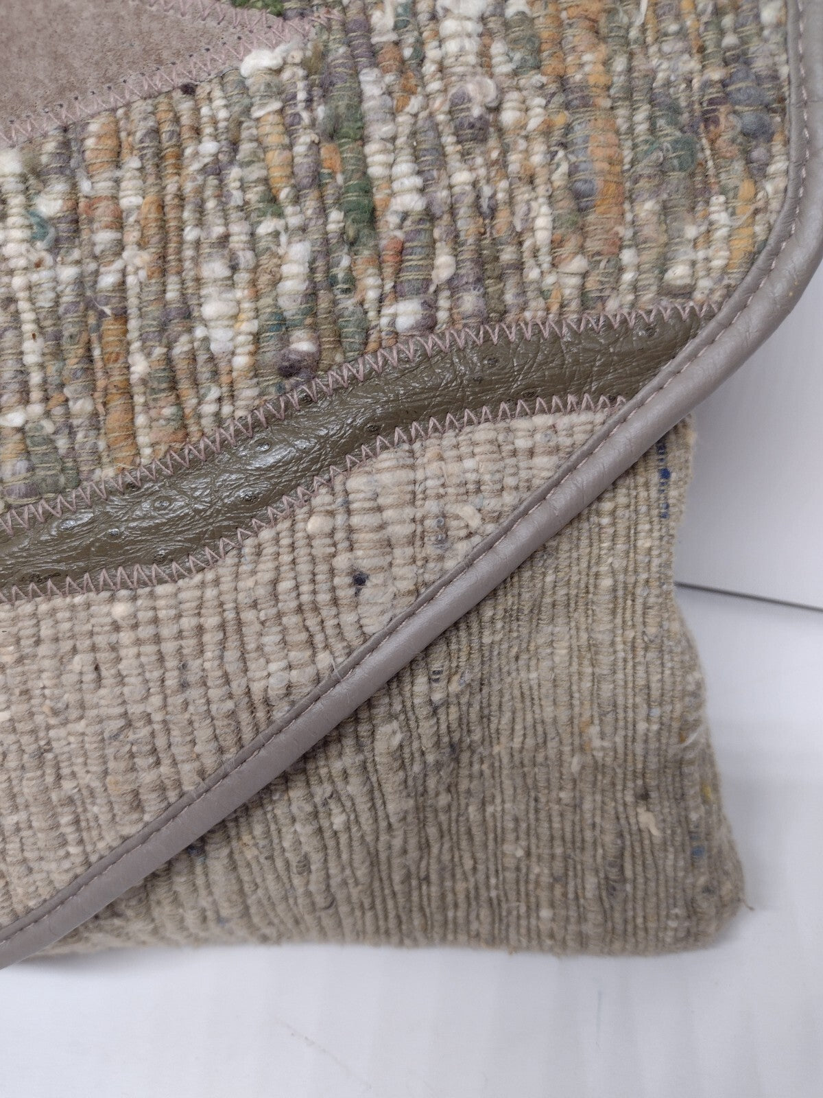 Y2K Boho Patchwork Wristlet Clutch Textured Woven Suede Look Neutral Handbag