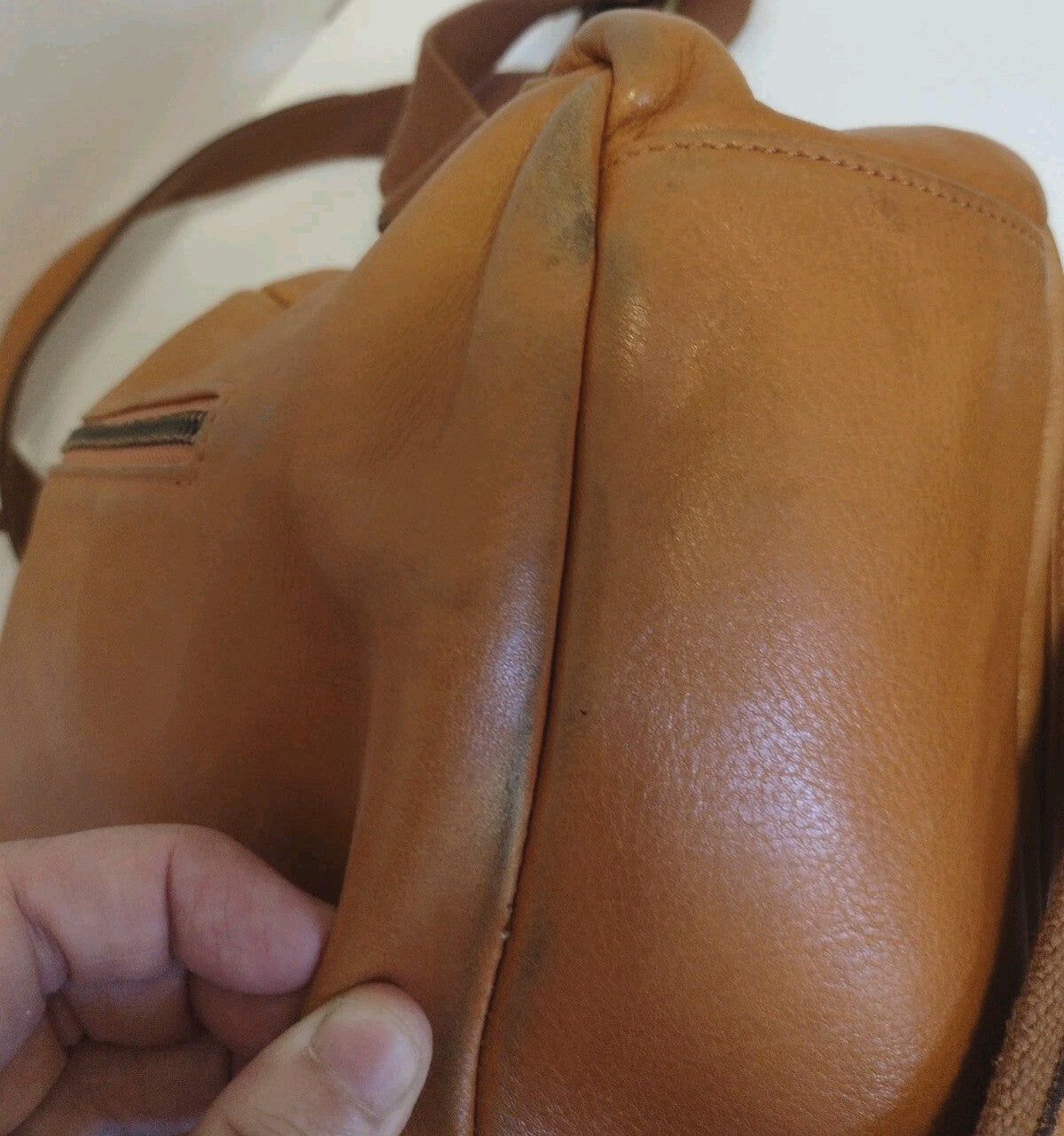Boho Cognac Leather Backpack Distressed Rucksack Utility Pocket Y2K Style Bag
