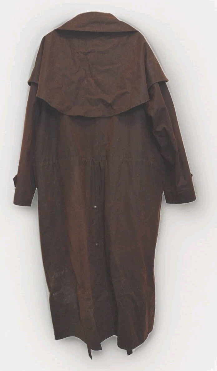 Vintage Outback Oilskin Drover Duster Coat Brown Western Ranch Equestrian L