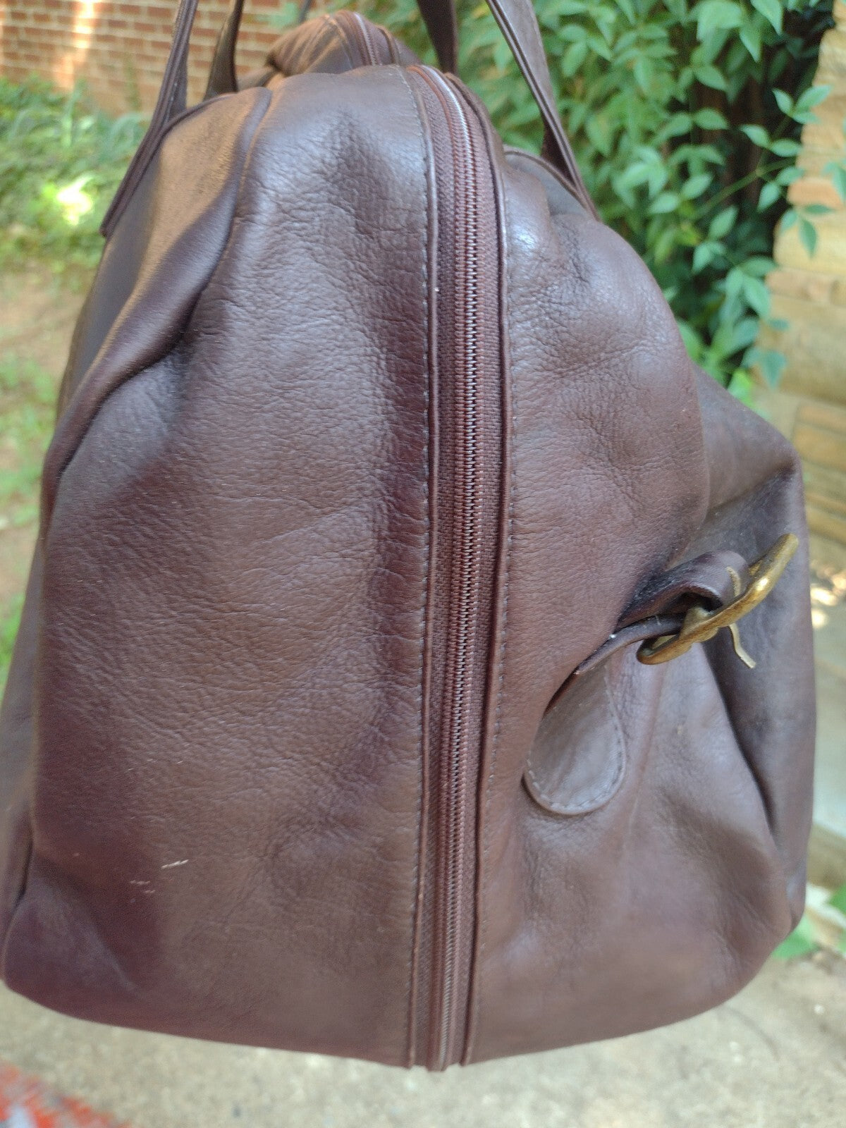 Vintage Genuine Leather Duffel Bag Chocolate Brown Weekender Travel Carry On