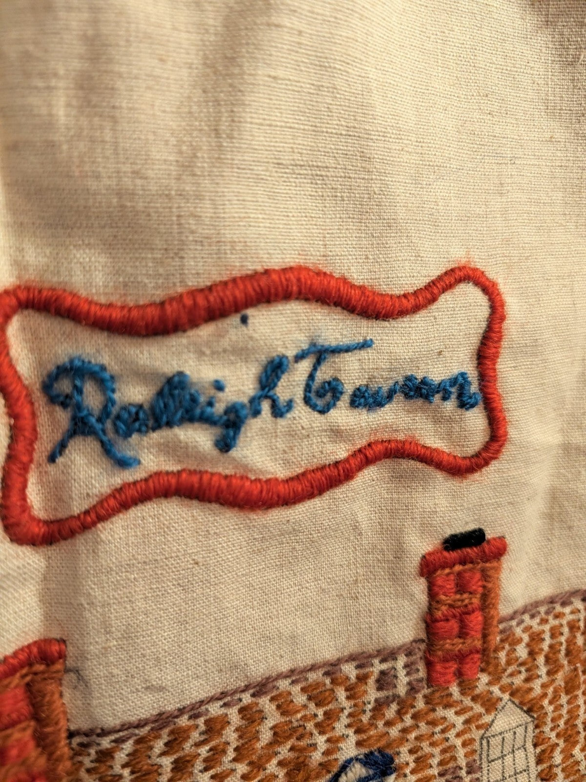Vintage Crewel Embroidery Panel Raleigh Tavern Olde Williamsburg Unfinished