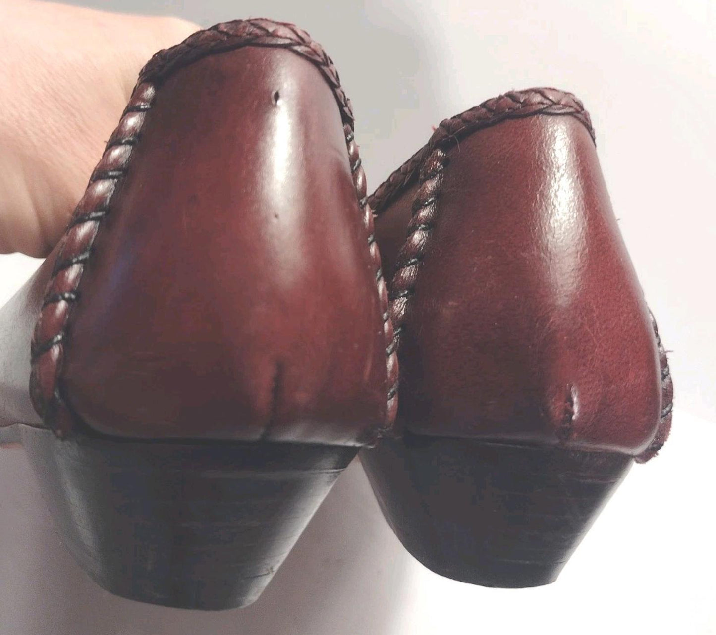 VTG 80s Tempos Woven Leather Loafers 7N Brazil Burgundy Brown Slip On