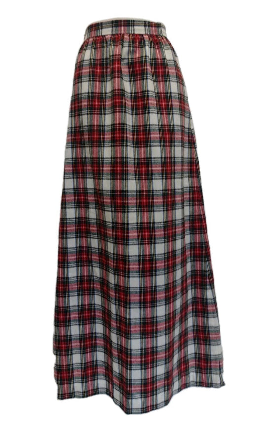 Vintage 70s Dark Academia Tartan Plaid Maxi Skirt High Waist Preppy 13 14