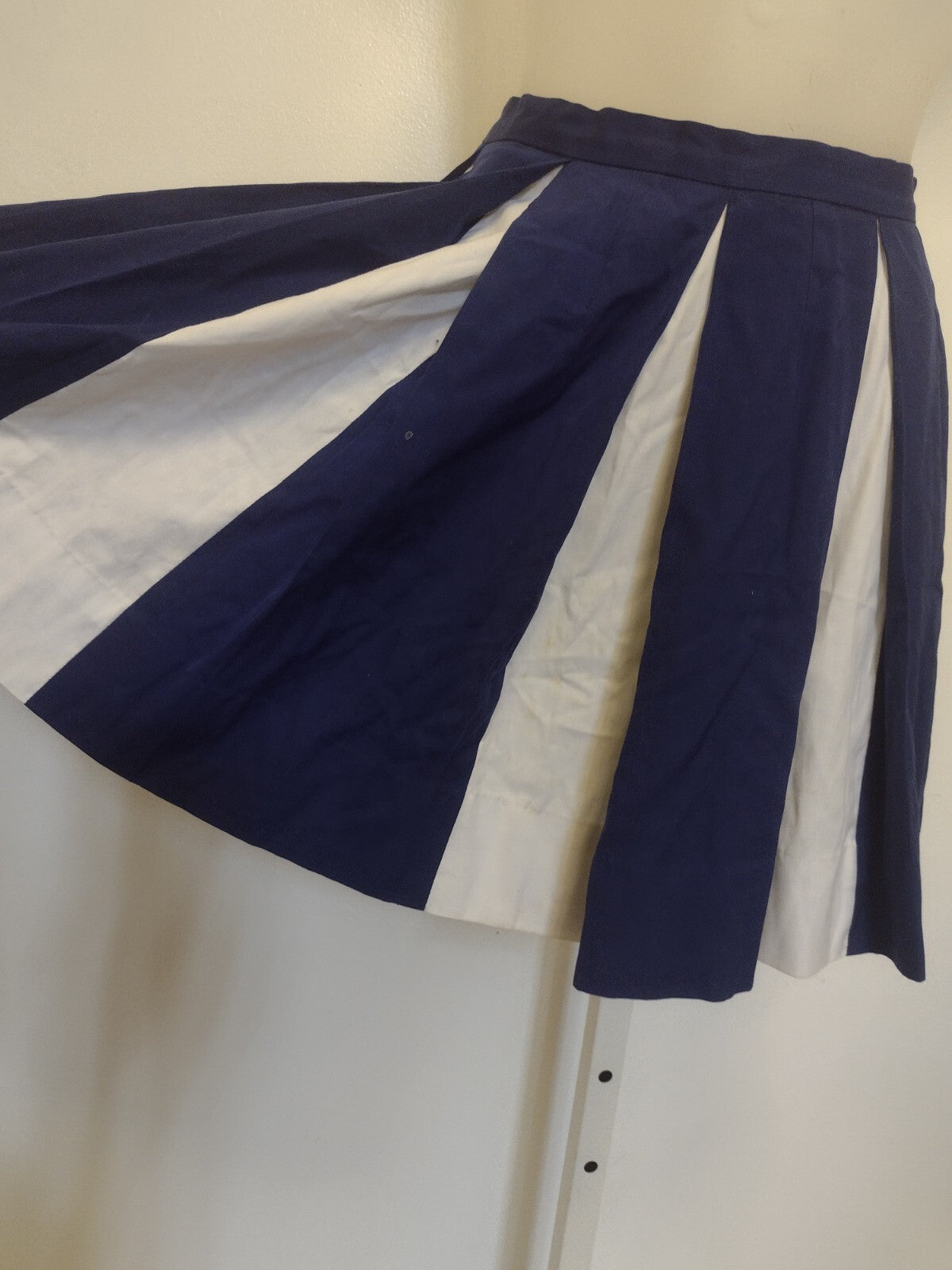 Vintage 1960s Cheerleader Skirt Navy White Pleated Handmade School Spirit Cotton