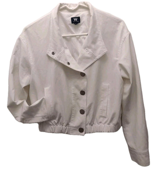 W by worth White Snap Up Jacket With Elastic Waist Size Petite